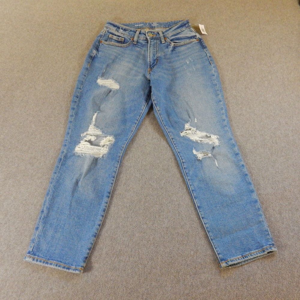 Old Navy Light Blue Distressed Straight Leg Jeans